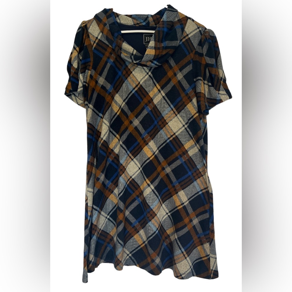 Jessica Howard Plaid Cowl Neck Tunic Shift Dress size XL